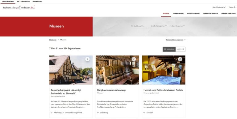 Screenshot Webseite Sachsens Museen entdecken für Interview OnlinesichtbarkeitWebseite