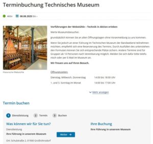 Onlinebuchbarkeit mit dem Beteiligungsportal Sachsen_Buchungsmaske Bandwebermuseum
