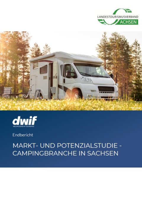 Deckblatt der Campingstudie, Caravan steht in der Natur. Logo von LTV SACHSEN und dwif sind abgebildet
