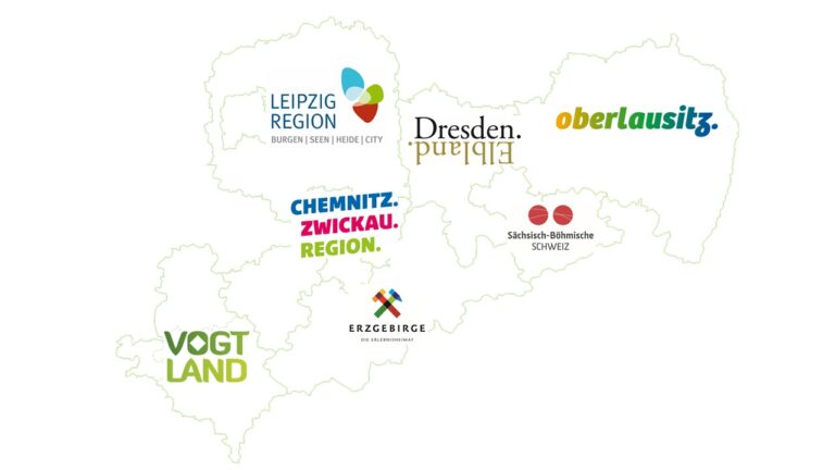 Sachsenkarte mit den Logos der DMOs